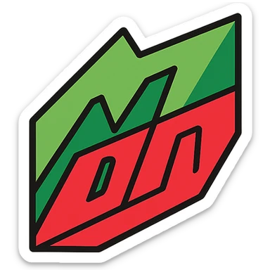 abstract Mountain Dew logo-inspired icon, using signature green and red, geometric shapes, no text sticker
