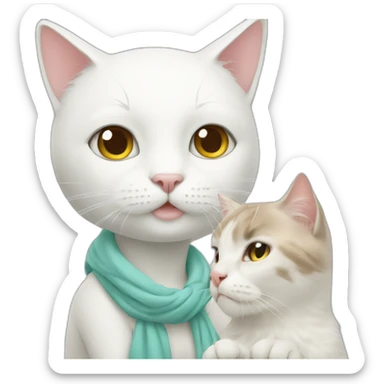white cat with a girl sticker