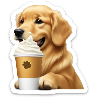 Golden retriever licking whipped cream out of small Starbucks cup sticker