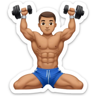 bodybuilder in blue shorts doing sit-ups sticker
