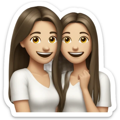 2 white brunette girls laughing together having fun sticker