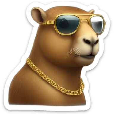 A capibara with sunglasses and a gold chain sticker