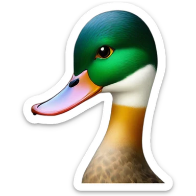 A duck looking at a tattooed face sticker