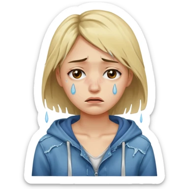 Mulher jovem chorando muito com as roupas rasgadas sticker