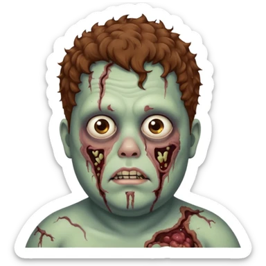 a zombie boy with brown curly hair and a fat double chin sticker