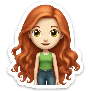 girl, red long hair,  pale-skin,green-eyes sticker