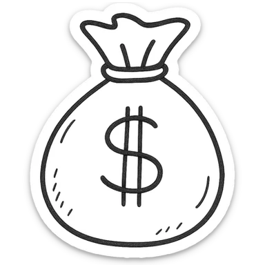 hand drawn outlined money bag icon sticker