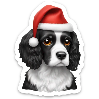 Black and white cocker spaniel with Christmas hat  sticker
