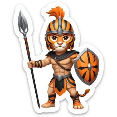 Spartan tiger warrior with helmet and spear sticker