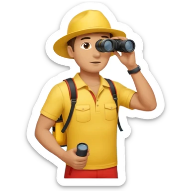 Male lifeguard – yellow shirt, binoculars in hand, scanning the sea, full body sticker