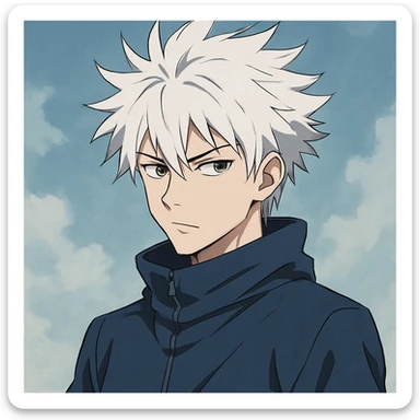anime style young man with spiky white hair, cool expression sticker