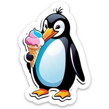 Penguin eating ice cream sticker