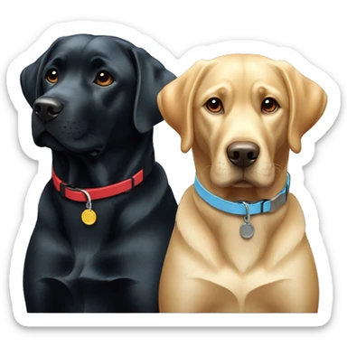 black-coloured labrador on the left with red collar, black-coloured labrador on the right with light blue collar. sticker