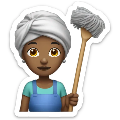black old woman with head wrap holding a bucket and mop sticker