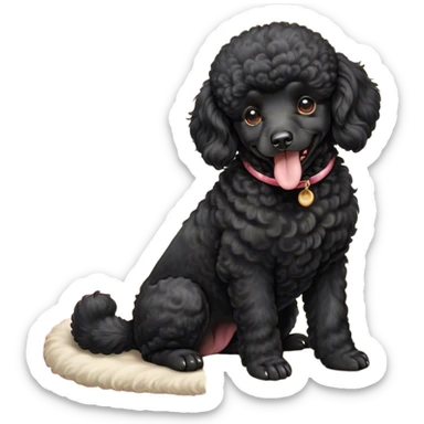 Cinematic Cute Yawning Black Poodle Portrait Emoji, Head tilted slightly with a dramatic, wide-open yawn, displaying a soft, curly jet-black Fur with a refined texture, floppy ears slightly drooping, round dark eyes barely open in drowsy contentment, Simplified yet irresistibly adorable features, highly detailed, glowing with a soft, cozy glow, high shine, relaxed yet expressive, stylized with a touch of whimsy, bright and endearing, soft glowing outline, capturing the essence of a sleepy yet affectionate companion, so drowsy it feels like it could stretch right out of the screen and curl up for a nap! sticker
