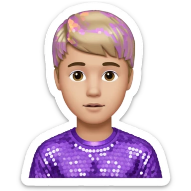 Justin Bieber with dark blonde hair, lilac sequin outfit sticker