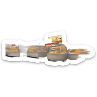 “McDonald’s store with the iconic golden arches, a red and yellow color scheme, and a simple, recognizable design that captures the essence of a fast food restaurant.” sticker