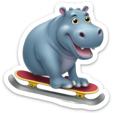 hippo on iceskates sticker