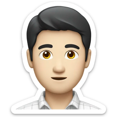 man from japan with white skin and black hair, wear casual shirt , closeout face sticker