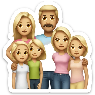 a 4 family member  with a mom and dad and two children girls, daughters two blondes 14 years old and 10 years old, mom about 32 years old and also blonde with a bob, and dad has brown hair about 40 years old sticker