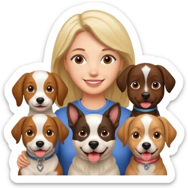 woman surrounded by 4 dogs sticker