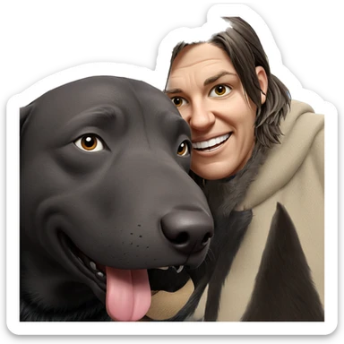 boy with dog and smile sticker