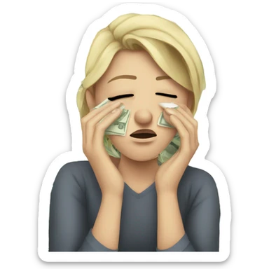 crying and Wiping tears with money sticker