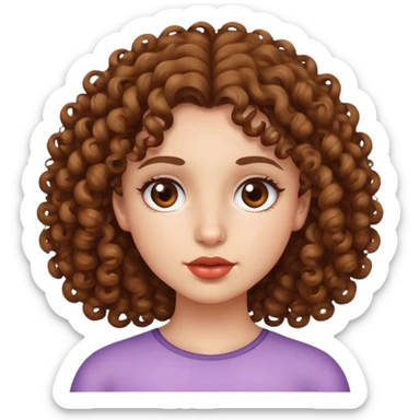 A girl with curly hair, fair skin, brown eyes, a small round nose, and medium lips sticker