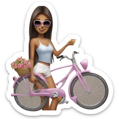 Beautiful girl posing with bike with sunglasses on  sticker
