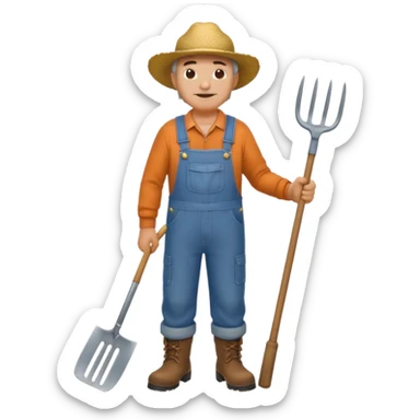 Farmer with Straw Hat
A middle-aged farmer wearing overalls and boots, holding a pitchfork or a bundle of hay. sticker