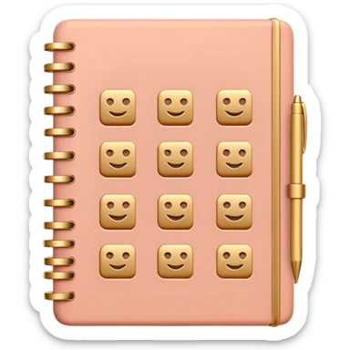 modern elegant planner with checkmarks emoji, 3D style, pastel terracotta pink and gold, clean design sticker