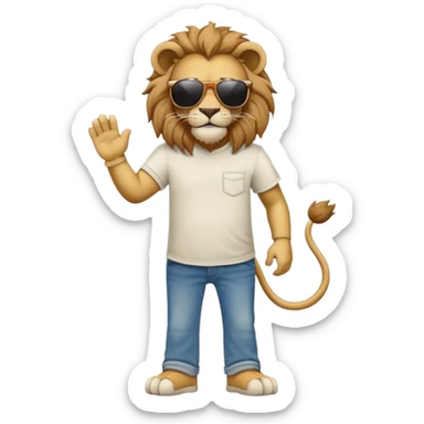 anthropomorphised lion in t-shirt and jeans with sunglasses walking upright, relaxed pose sticker