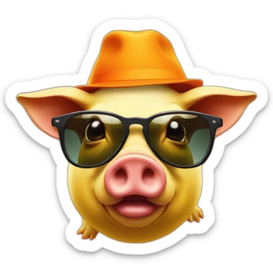 yellow pig with sunglasses in a orange hat in a shoes  sticker