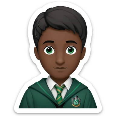 louis cordice is Blaise Zabini in harry potter, wear hogwarts slytherin uniform, Induction Cut hair, black skin, long thin face sticker