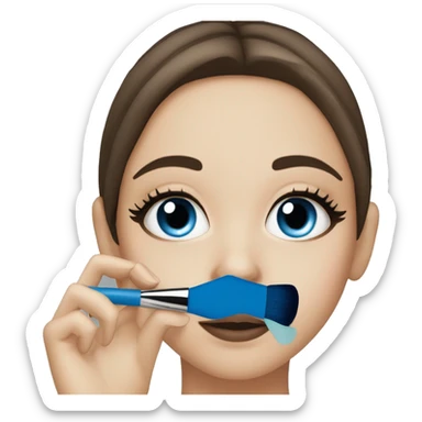 Brunette white girl with blue eyes doing her makeup  sticker