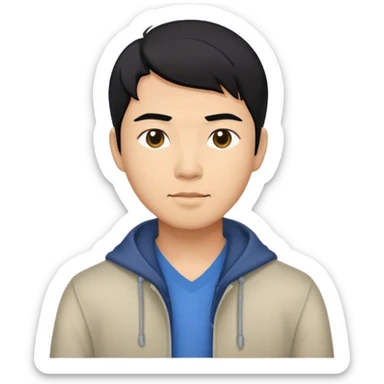 asian man with black hair, clothes sticker