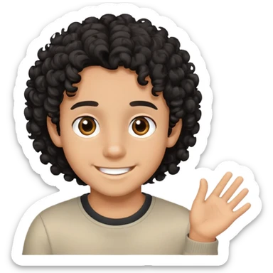 Garçon qui souris cheveuxbouclés noires mi-longs, yeux marron  sticker