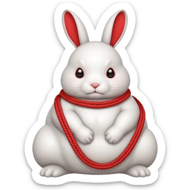 White realistic fat bunny with thick red ropes tightly wrapped around sticker