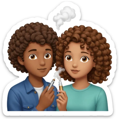 teenage couple, boy with brown skin vaping a brown puff, girl with brown curly hair, both gazing at each other lovingly sticker