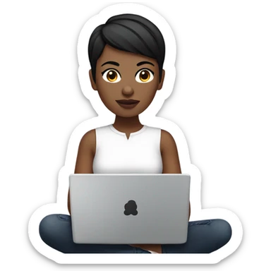 Graphic Designer woman black pixie cut with laptop, no glasses sticker