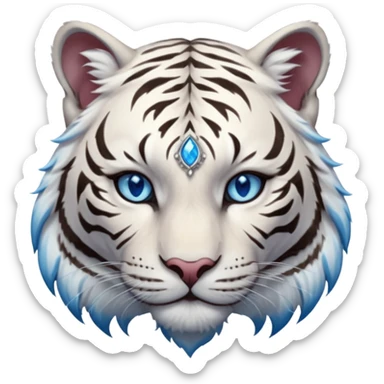 ESO Female white tiger khajiit leader of the umbral rose, blue eyes, blue 'third eye' gem sticker