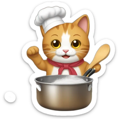 Un gato cocinando en ollas de barro sticker