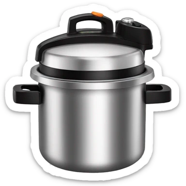 Stainless steel pressure cooker, with black gights, 3 black clamps on the cover,  on the knob sticker