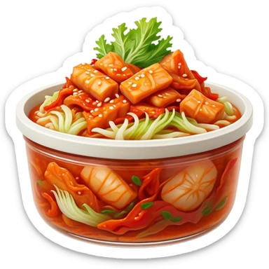 Cinematic Realistic Kimchi Dish Emoji, depicted as a vibrant fermented cabbage dish with a spicy kick rendered with detailed textures and dynamic, appetizing lighting. sticker