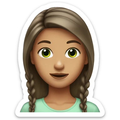 Girl with long hair brunette, a little tanned, green eyes with lashes sticker