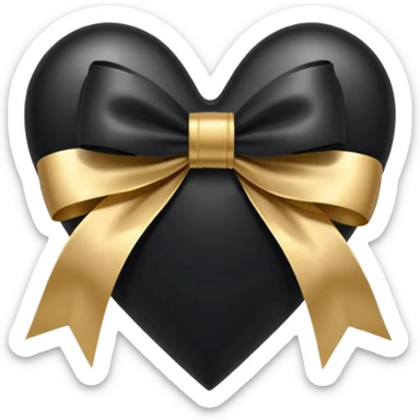 transparent black heart with a gold bow and heart pattern on the bow sticker