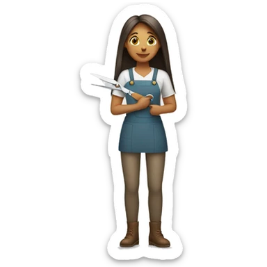 artisan woman with straight hair with scissors in her hand sticker