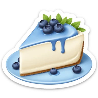 one slice of cheesecake with blue cream on top and blueberries sticker