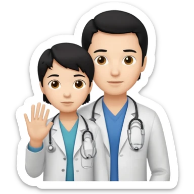 doctor black hair with a kid with casual clothes sticker