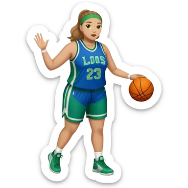 Full Body light skin Latino plus size women basketball player wearing blue and green uniform sticker